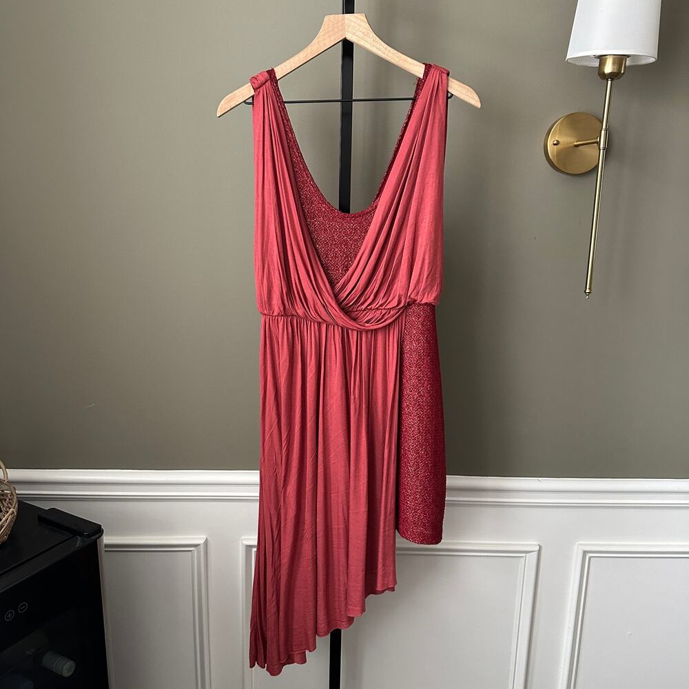 Free People Eleanore Draped Asymmetrical Mini Dress Small Red - Picture 2 of 5